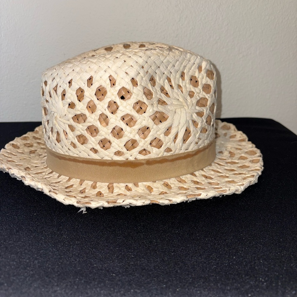 New York & Company Vintage Woven Straw Fedora Hat with Tan Band One Size - Picture 6 of 8